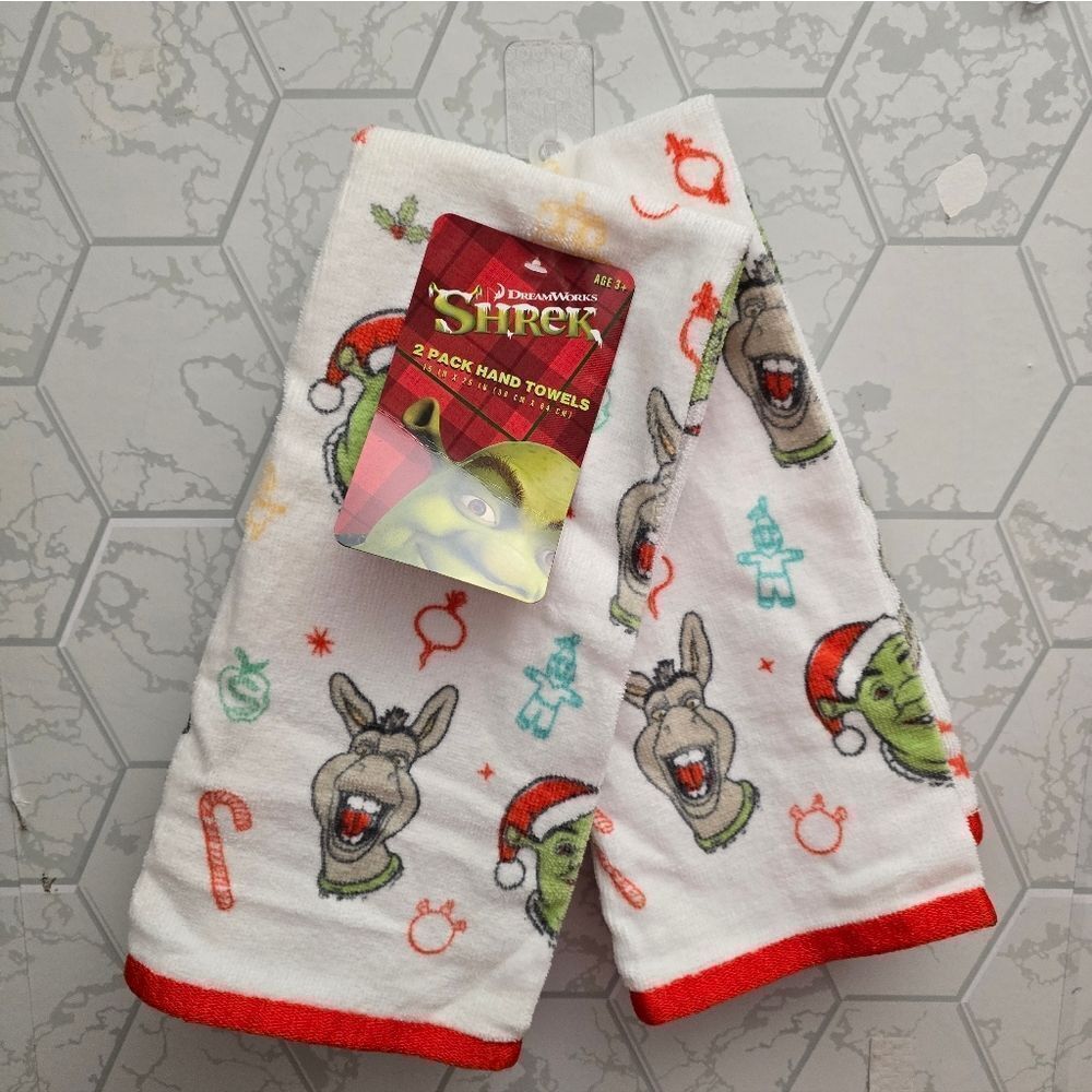 Nwt Christmas 2pc Shrek Hand Towels Set, 15" × 25"